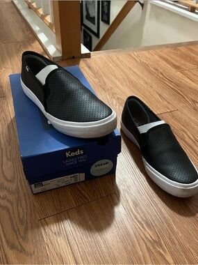 Keds Black Perforated Slip-On Sneakers with White Sole